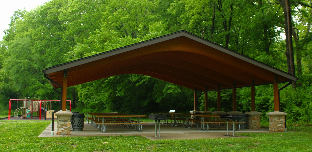 picnic shelter with playground in background